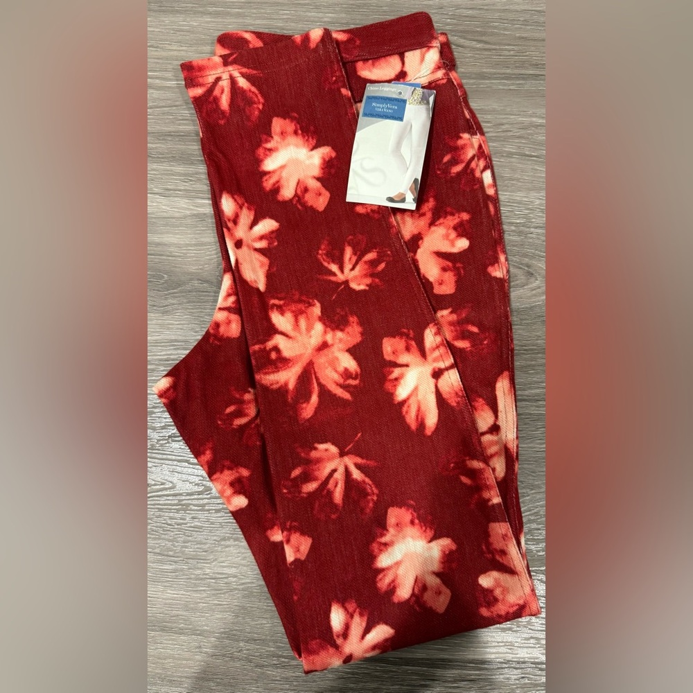 Simply Vera Vera Wang Burgundy Floral Chino Leggings Size M New With Tags - Picture 2 of 16
